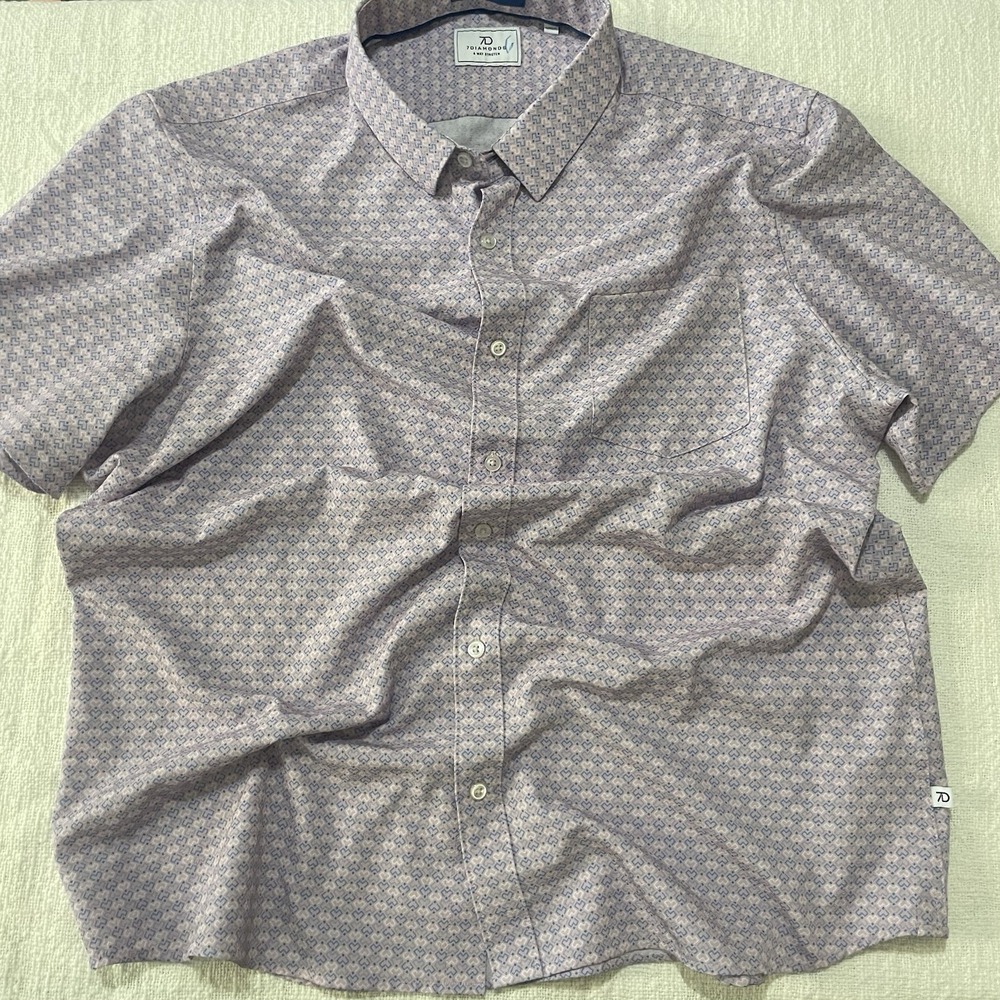 7Diamonds‎ Shirt Men's XL Pink Geometric Short Sleeve 4 Way Stretch Business EUC